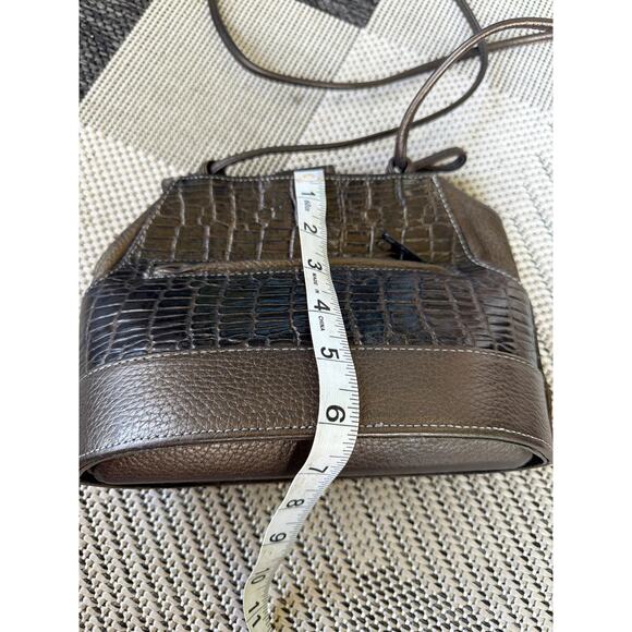 Vintage MAXX New York Croc-Embossed Shoulder Bag Brown 90s Pebbled Leather Y2K - Picture 6 of 7